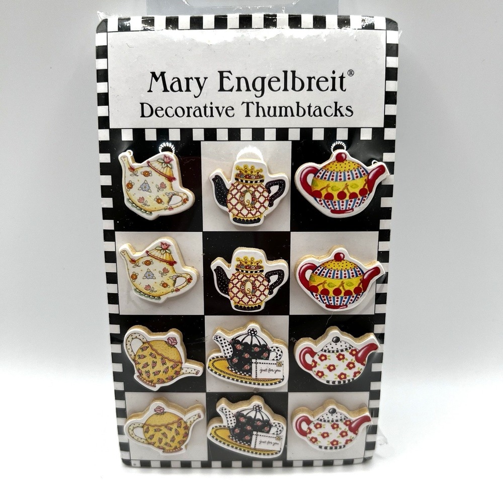 Vintage Mary Engelbreit Decorative Thumbtacks Teatime Tea Kettles Teapots Queen